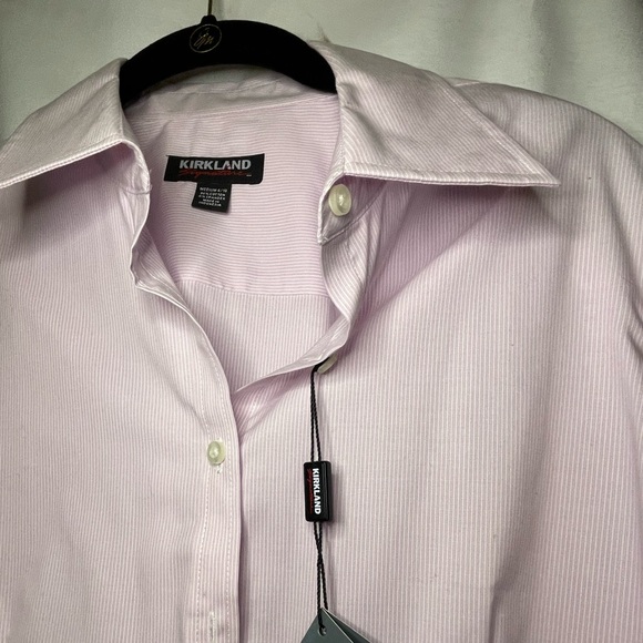 NWT Kirkland Signature Pink and White Pinstriped Button Down Shirt Size M 8/10 - Picture 4 of 10